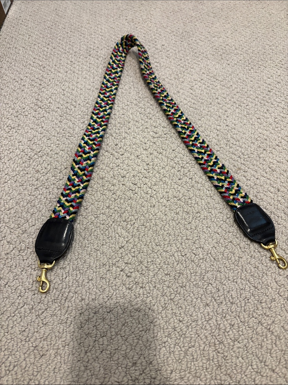 Clare V Multicolor Braided Bag Strap with Black Leather Tabs